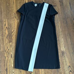 Anne Klein black/white diagonal stripe overlapping front shirt sleeve midi. NWOT